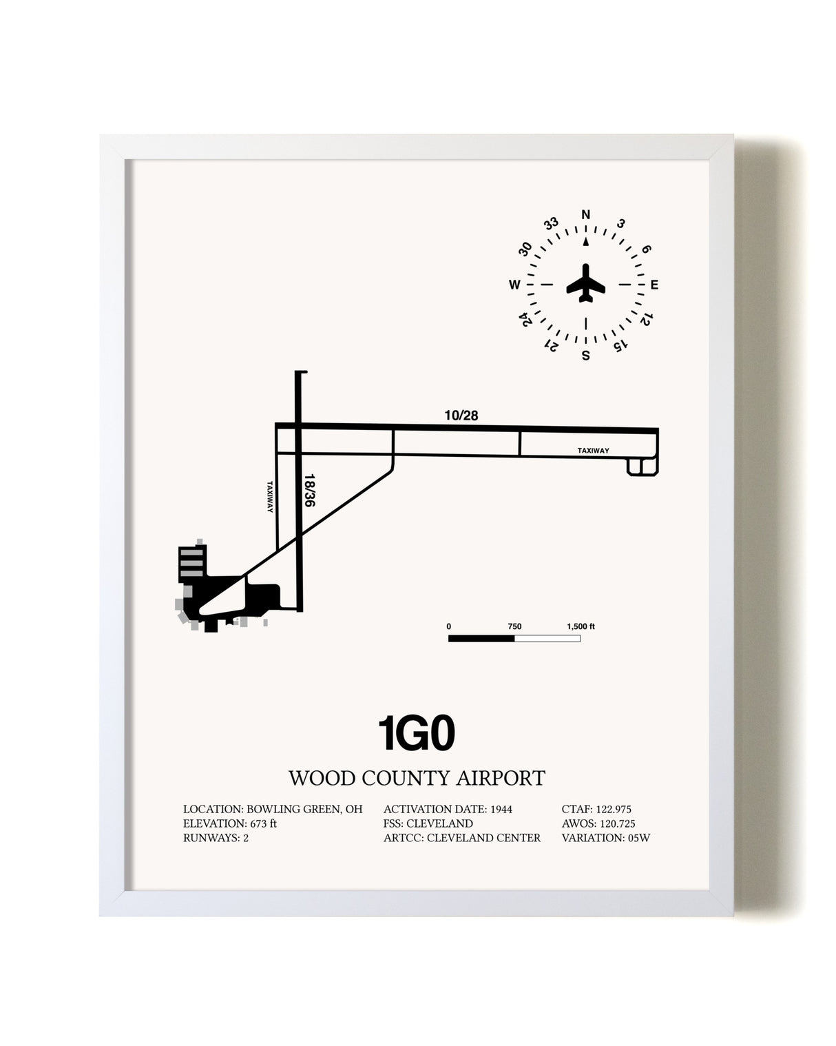 Wood County Airport airport map poster in oak frame