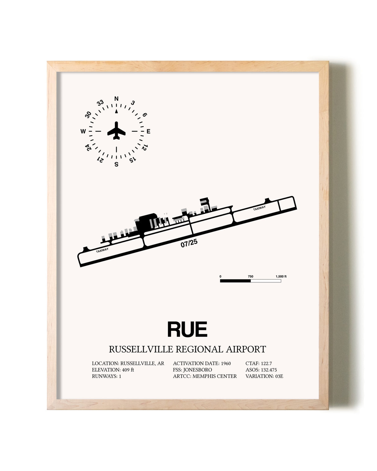 Russellville Regional Airport framed wall art in white frame