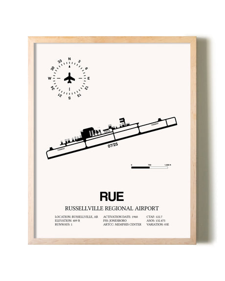 Russellville Regional Airport framed wall art in white frame