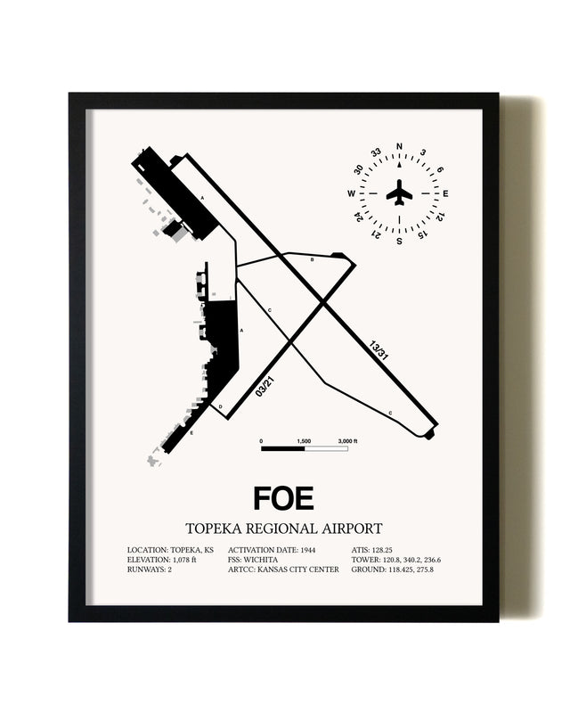 Framed Topeka Regional Airport wall art poster in black frame