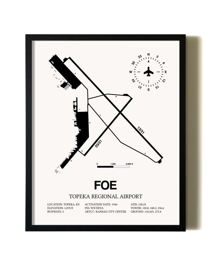 Framed Topeka Regional Airport wall art poster in black frame
