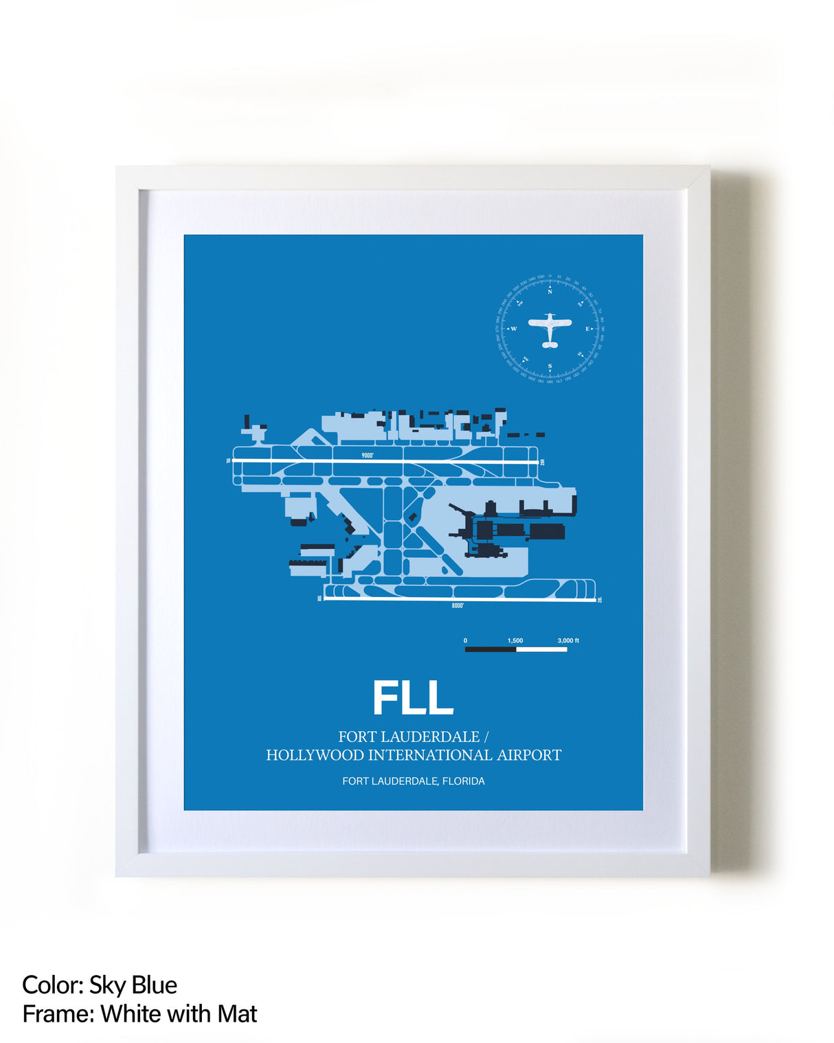 Fort Lauderdale/Hollywood International Airport framed wall art in white frame with mat