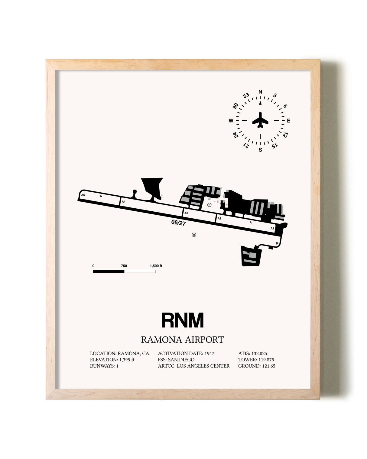 Ramona Airport framed wall art in white frame