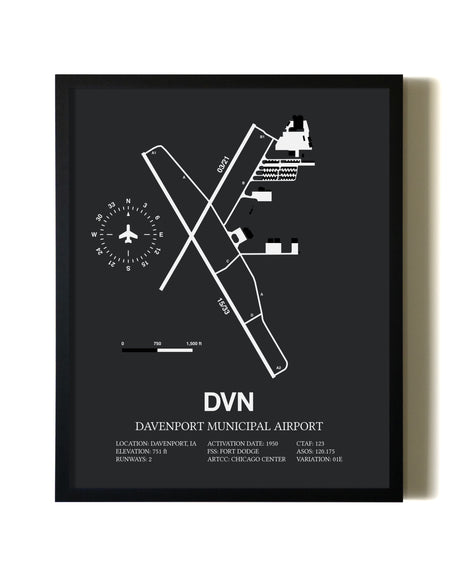 Unframed Davenport Municipal Airport map print poster