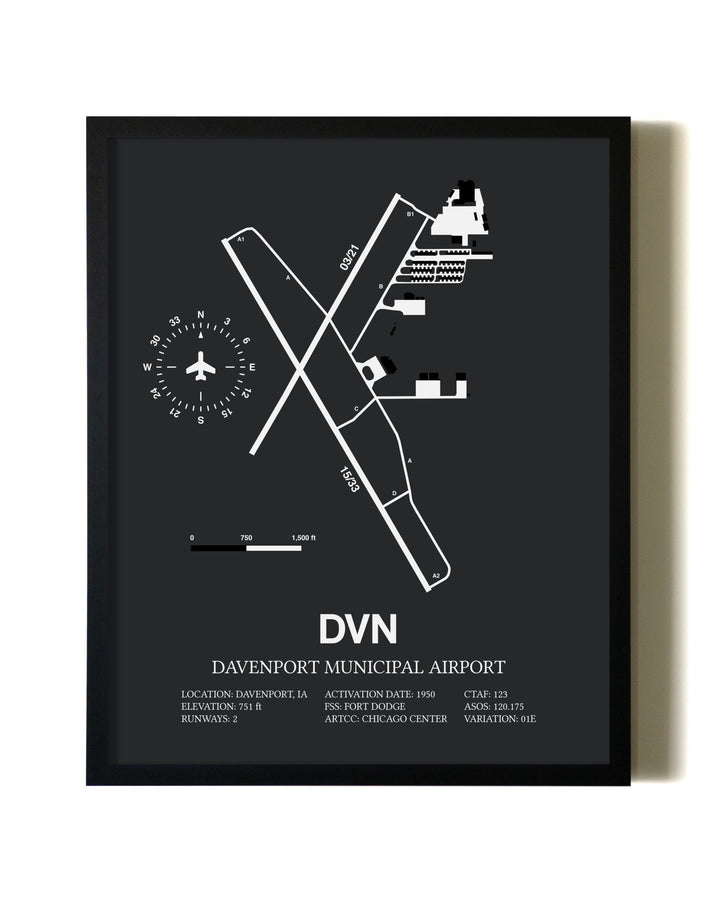Unframed Davenport Municipal Airport map print poster
