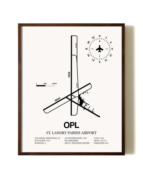 St. Landry Parish Airport aviation print in walnut frame