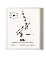 Brainerd Lakes Regional Airport airport map poster in oak frame