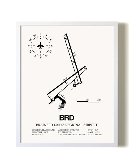 Brainerd Lakes Regional Airport airport map poster in oak frame