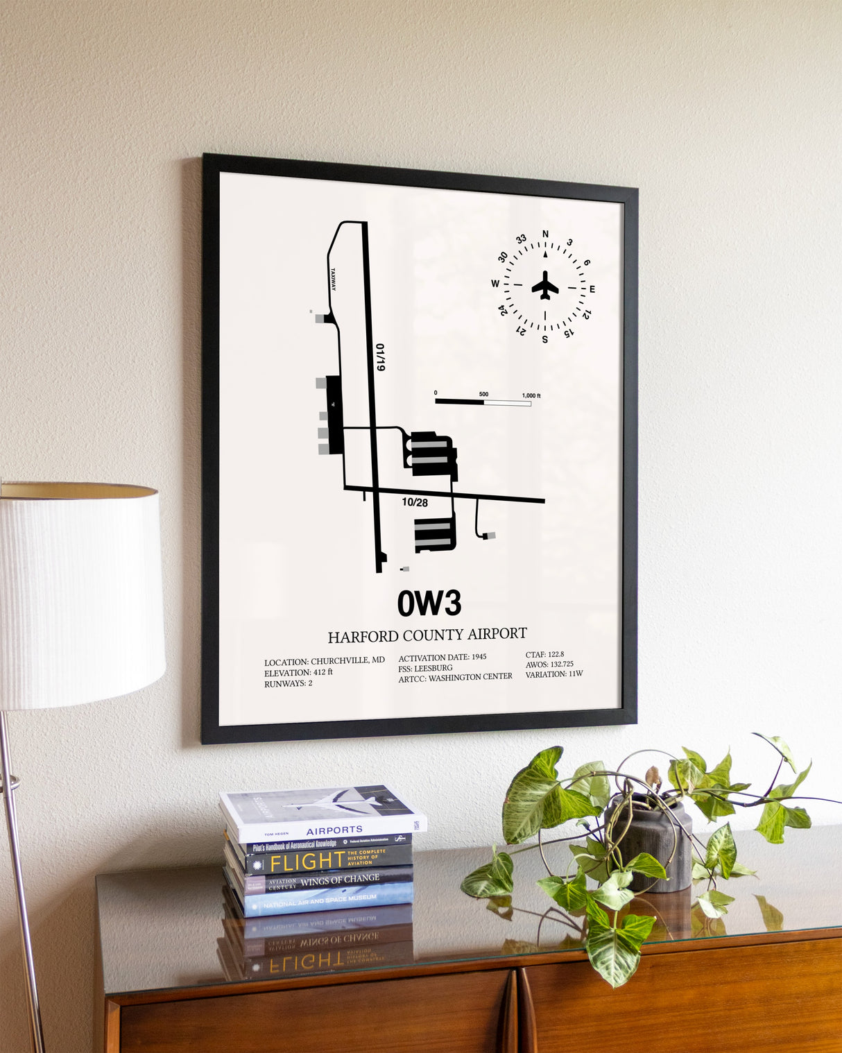 Harford County Airport aviation wall décor in black wood frame