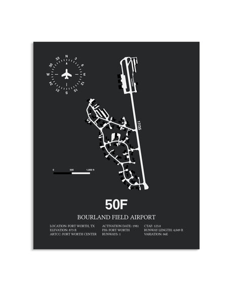 Gray Framed Bourland Field Airport layout wall art poster