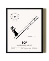 Framed Moore County Airport wall art poster in black frame
