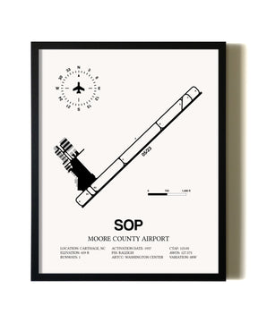 Framed Moore County Airport wall art poster in black frame
