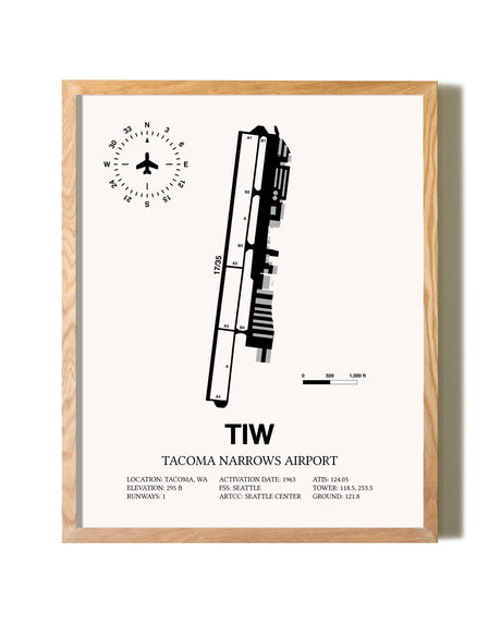 Tacoma Narrows Airport framed print in natural wood frame