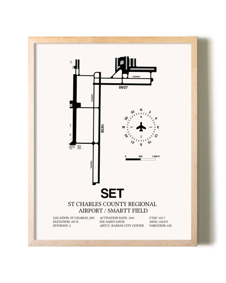 St. Charles County Regional Airport / Smartt Field framed wall art in white frame
