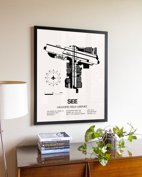 Gillespie Field Airport aviation wall décor in black wood frame