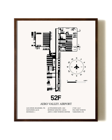 Aero Valley Airport aviation print in walnut frame