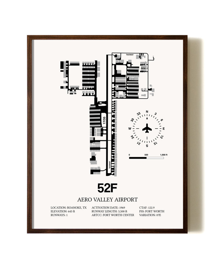 Aero Valley Airport aviation print in walnut frame