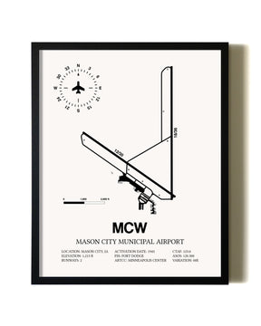 Framed Mason City Municipal Airport wall art poster in black frame