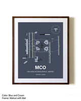 Orlando International Airport aviation print in walnut frame with mat