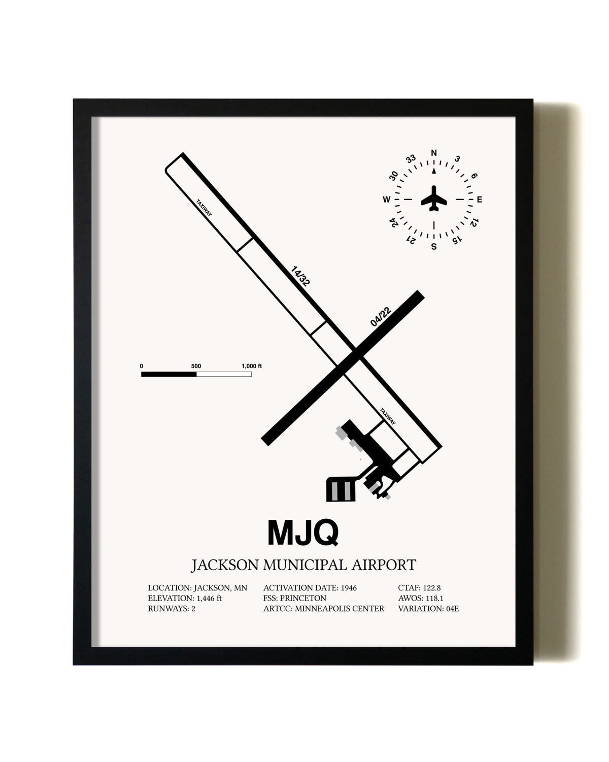 Framed Jackson Municipal Airport wall art poster in black frame