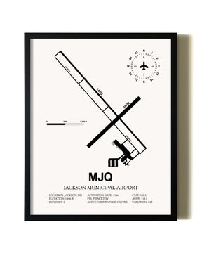 Framed Jackson Municipal Airport wall art poster in black frame