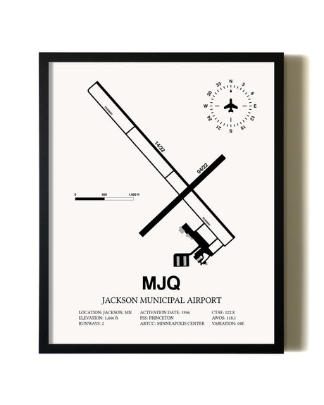 Framed Jackson Municipal Airport wall art poster in black frame