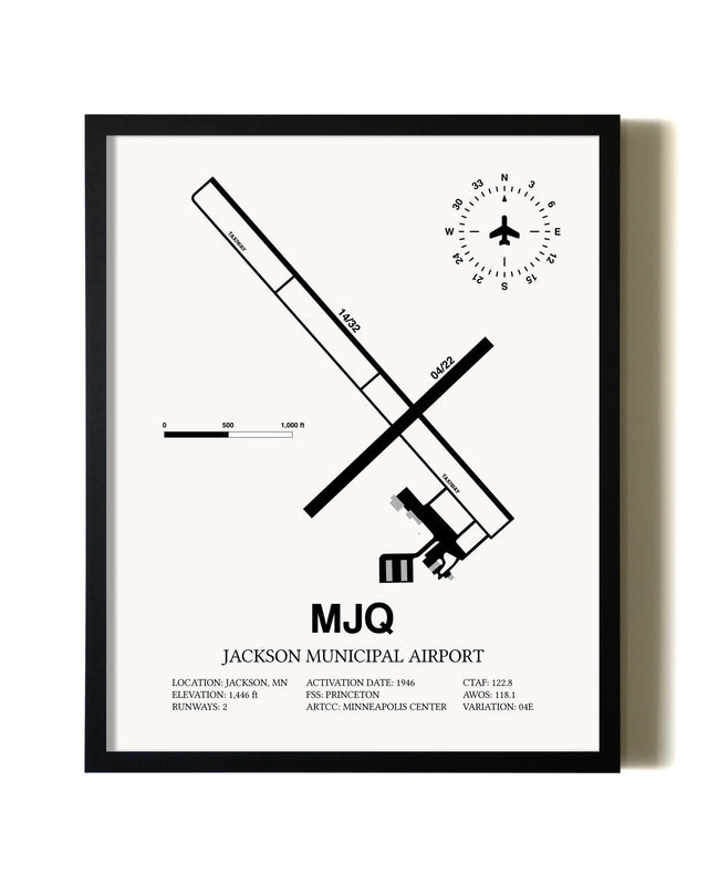 Framed Jackson Municipal Airport wall art poster in black frame