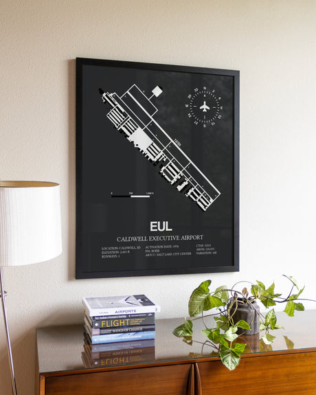 Gray Framed Caldwell Executive Airport wall art poster in black frame