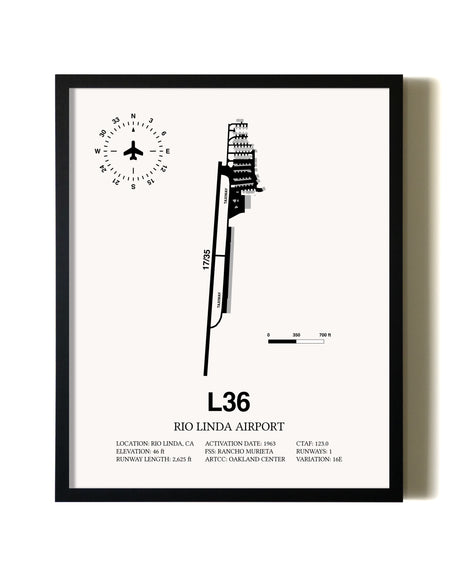 Framed Rio Linda Airport wall art poster in black frame