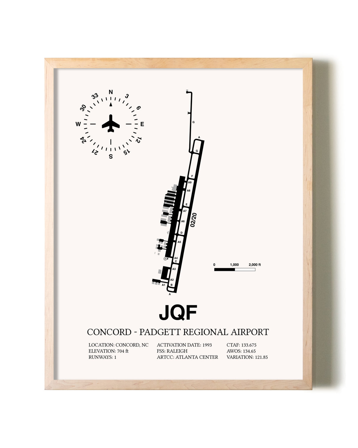 Concord-Padgett Regional Airport framed wall art in white frame