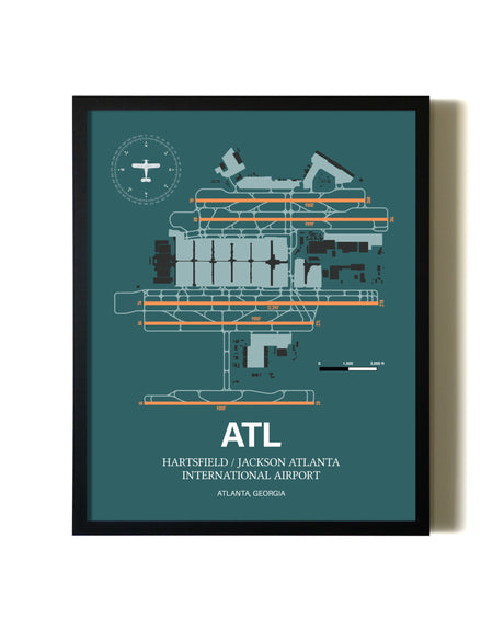 Green Hartsfield/Jackson Atlanta International Airport aviation wall décor in black wood frame