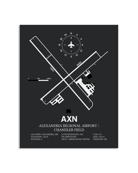 Gray Framed Alexandria Regional Airport / Chandler Field layout wall art poster