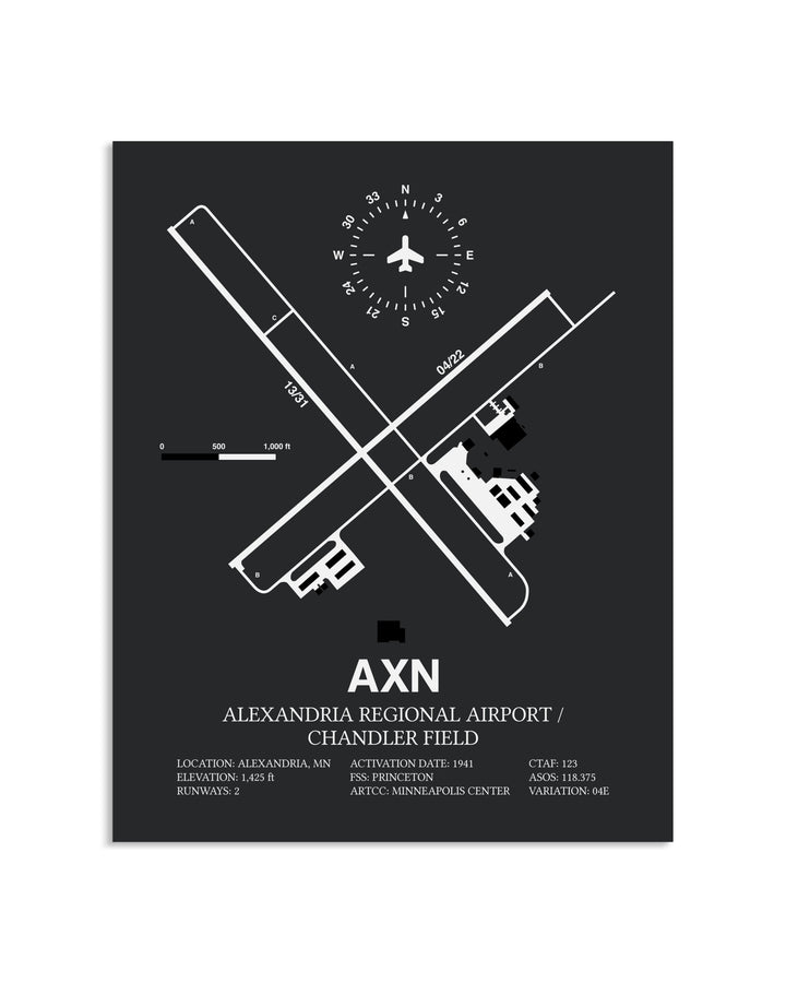 Gray Framed Alexandria Regional Airport / Chandler Field layout wall art poster