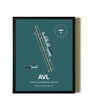 Framed Asheville Regional Airport wall art poster in black frame