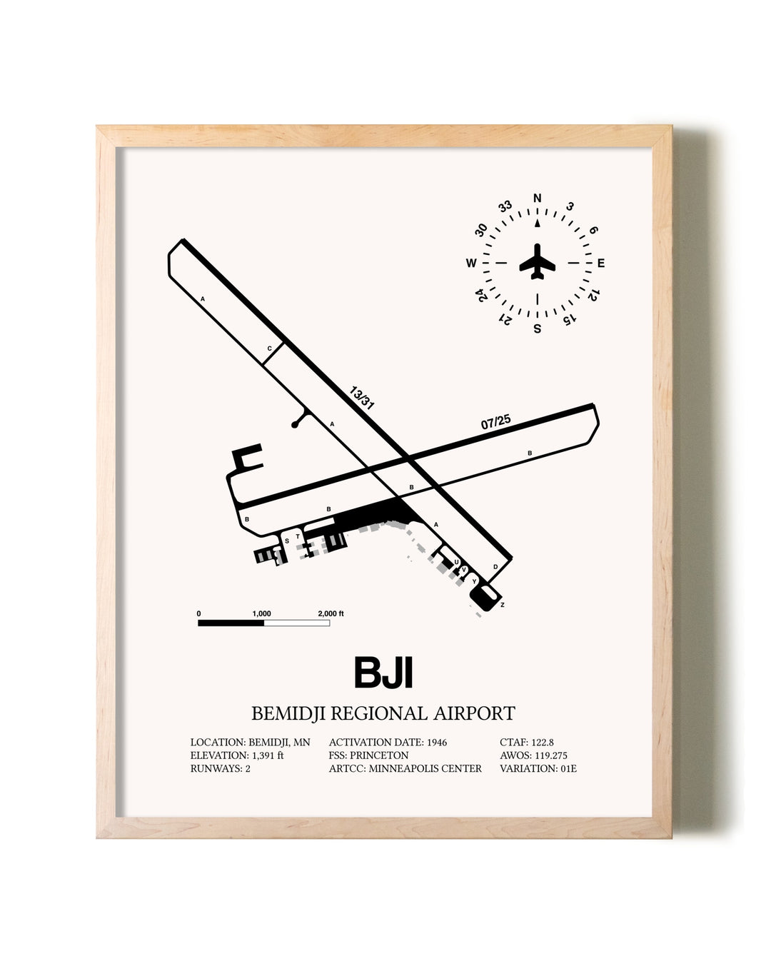 Bemidji Regional Airport framed wall art in white frame
