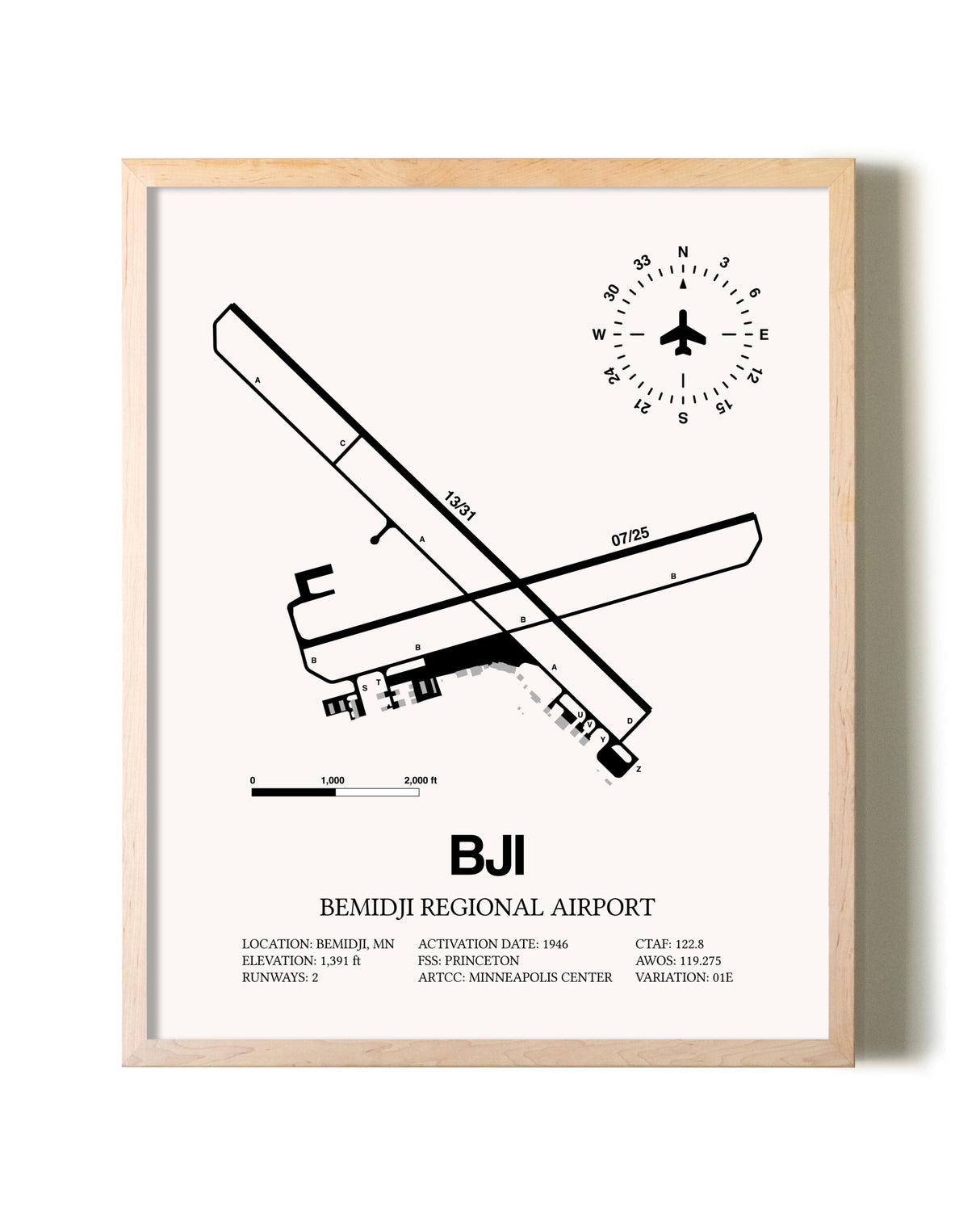 Bemidji Regional Airport framed wall art in white frame