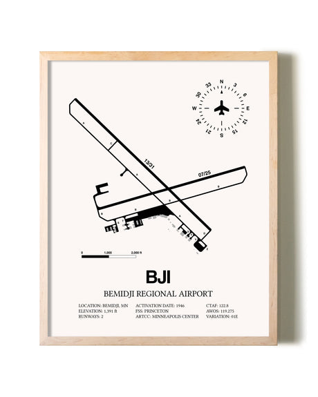 Bemidji Regional Airport framed wall art in white frame