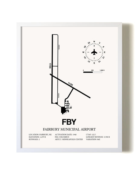 Fairbury Municipal Airport airport map poster in oak frame