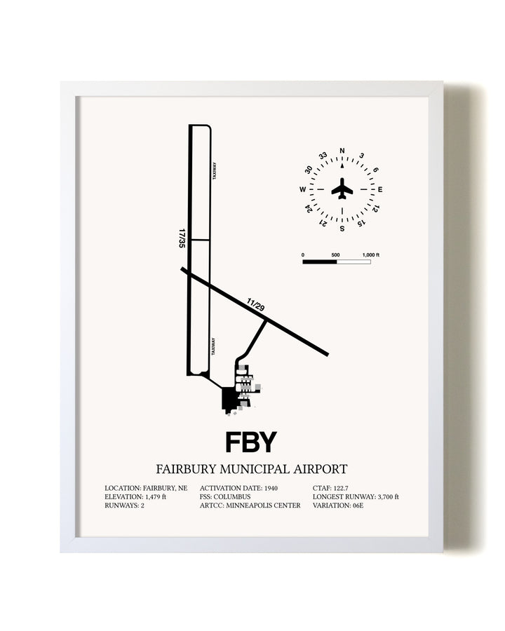Fairbury Municipal Airport airport map poster in oak frame