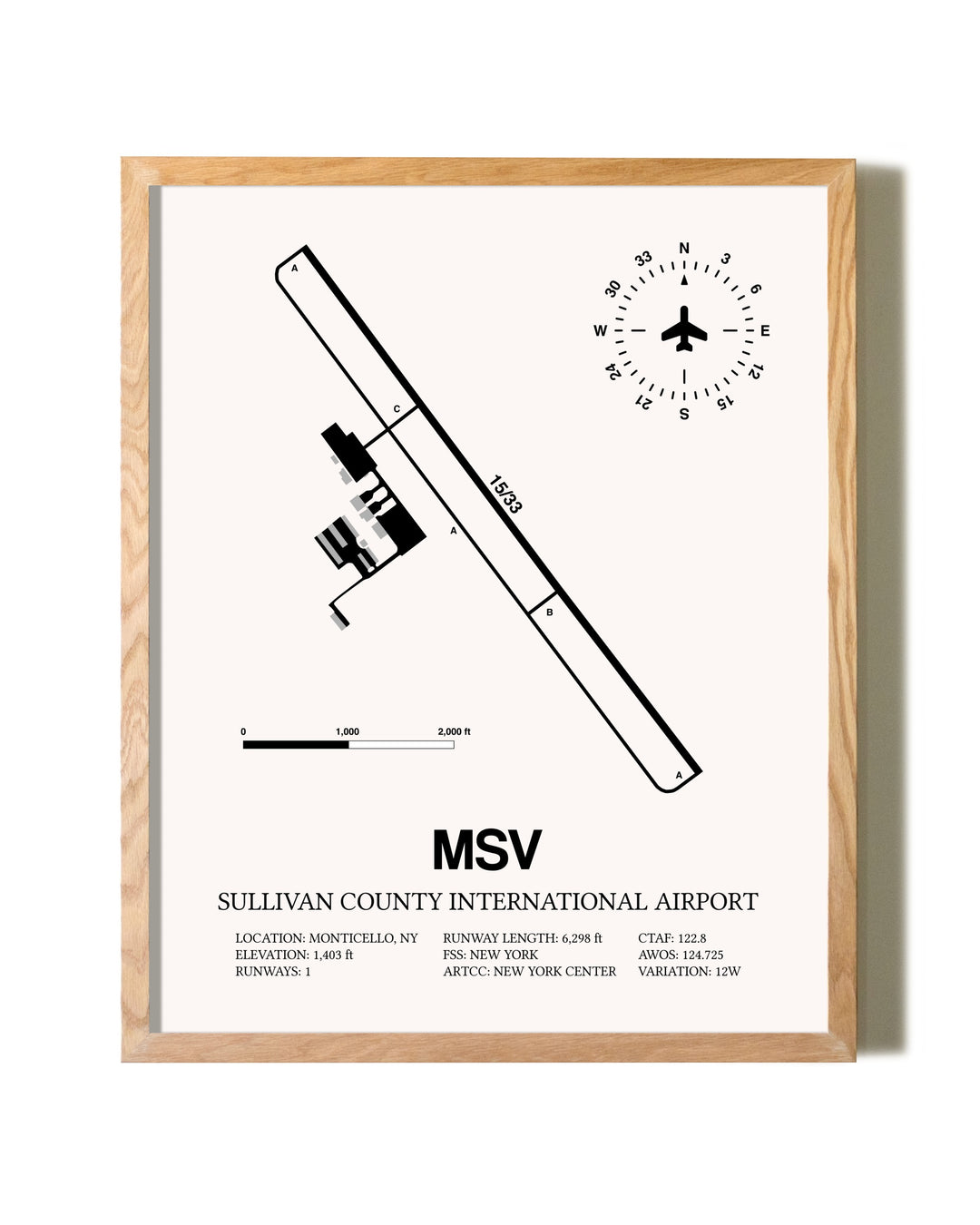 Sullivan County International Airport framed print in natural wood frame
