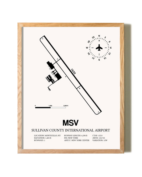 Sullivan County International Airport framed print in natural wood frame