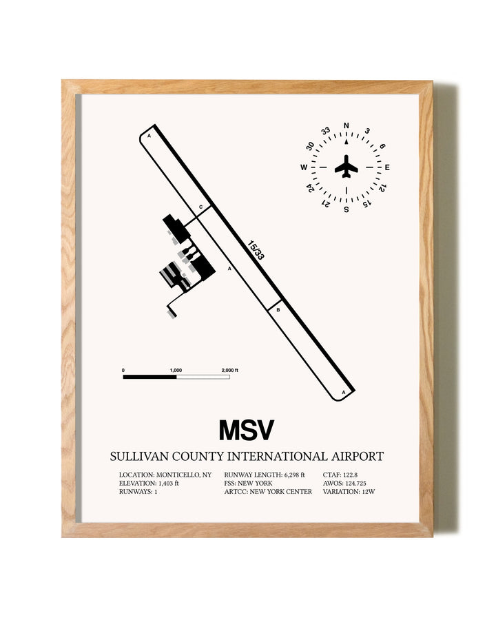 Sullivan County International Airport framed print in natural wood frame