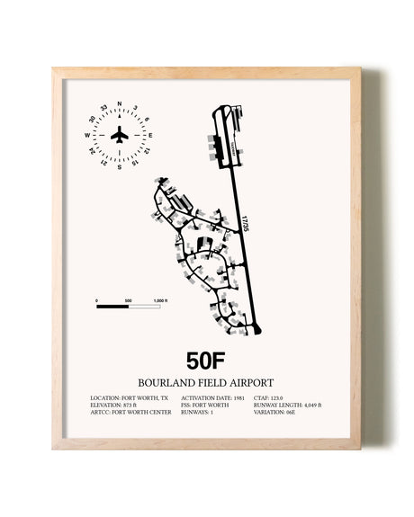 Bourland Field Airport framed wall art in white frame