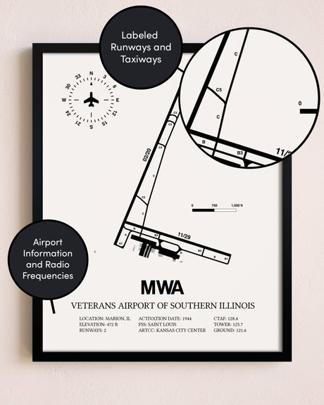 Framed Veterans Airport Of Southern Illinois layout wall art poster