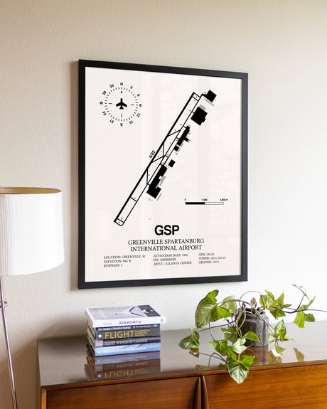Greenville Spartanburg International Airport aviation wall décor in black wood frame