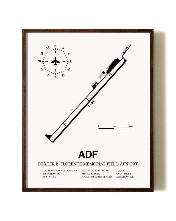 Dexter B. Florence Memorial Field Airport aviation print in walnut frame