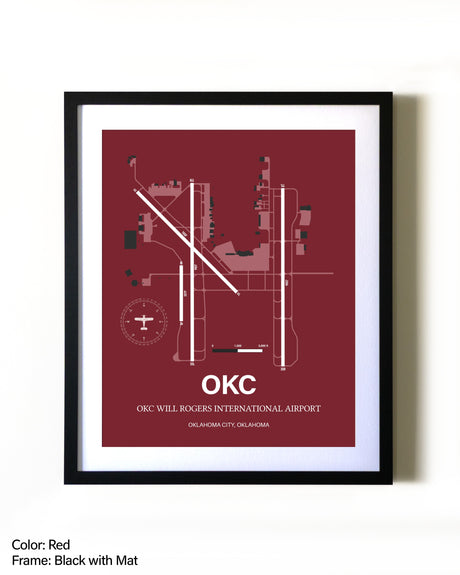 OKC Will Rogers International Airport aviation wall décor in black wood frame