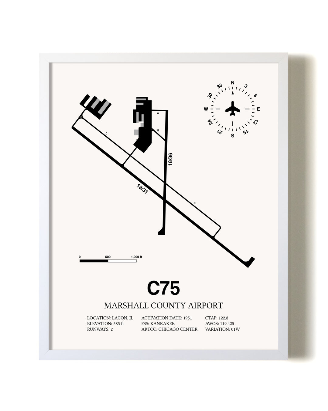Marshall County Airport airport map poster in oak frame