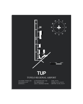 Gray Framed Tupelo Regional Airport layout wall art poster