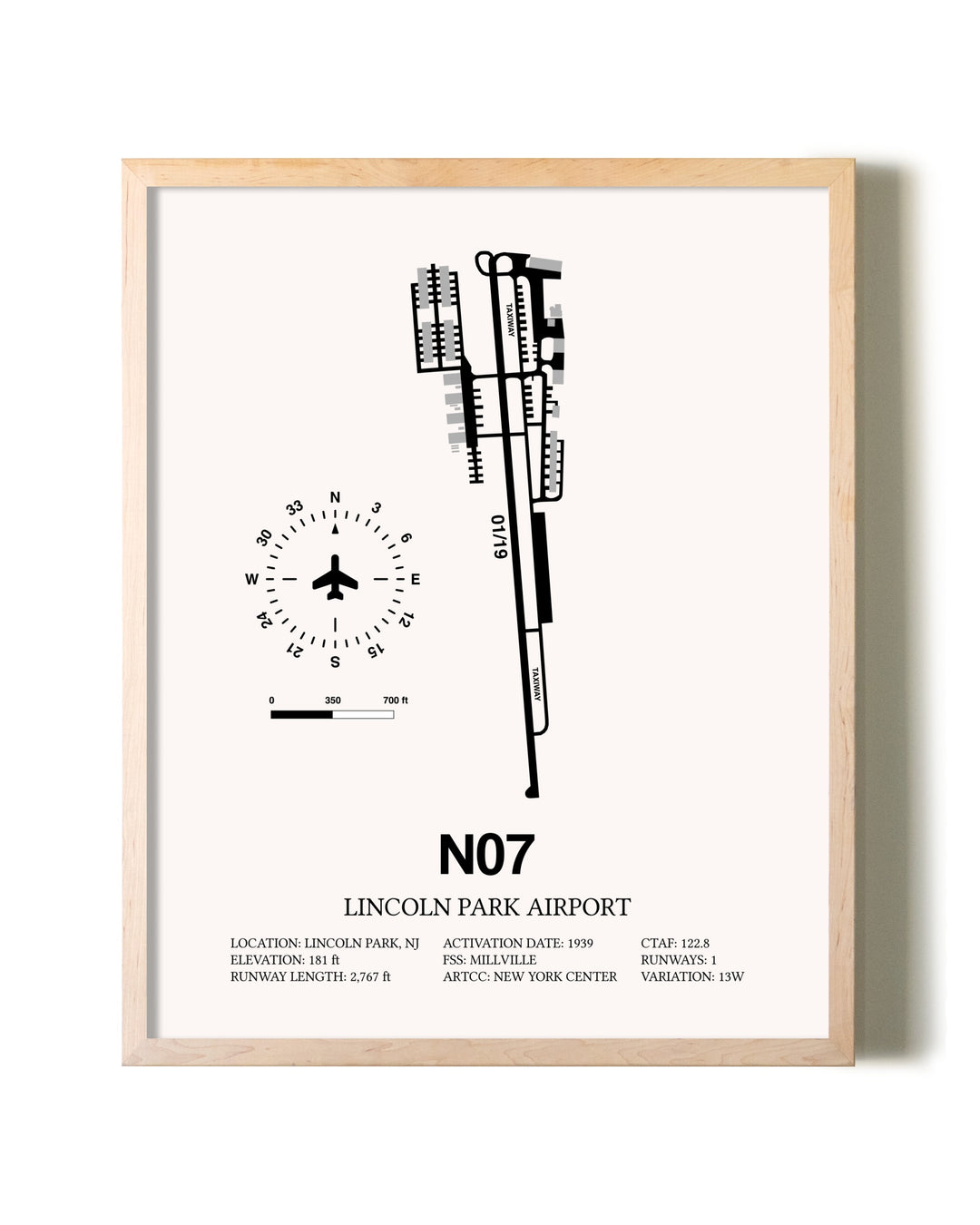 Lincoln Park Airport framed wall art in white frame